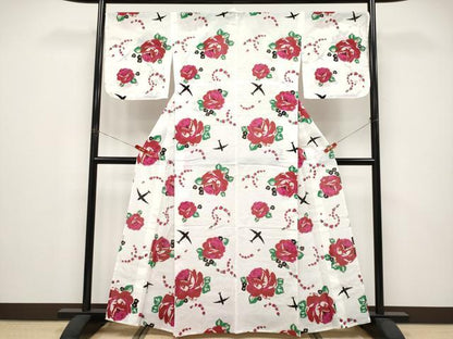 平和屋着物∴夏物 浴衣 綿紅梅 バラ 綿 逸品 CABF2748tx