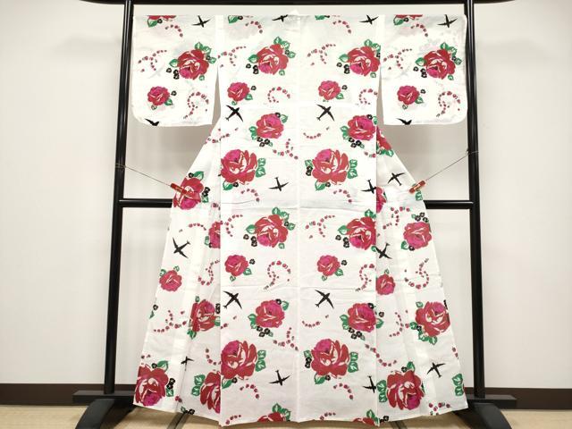 平和屋着物∴夏物 浴衣 綿紅梅 バラ 綿 逸品 CABF2748tx
