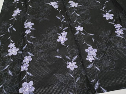 平和屋着物∴夏物　浴衣　綿絽　枝桜文　黒地　綿　逸品　CABF2752tx