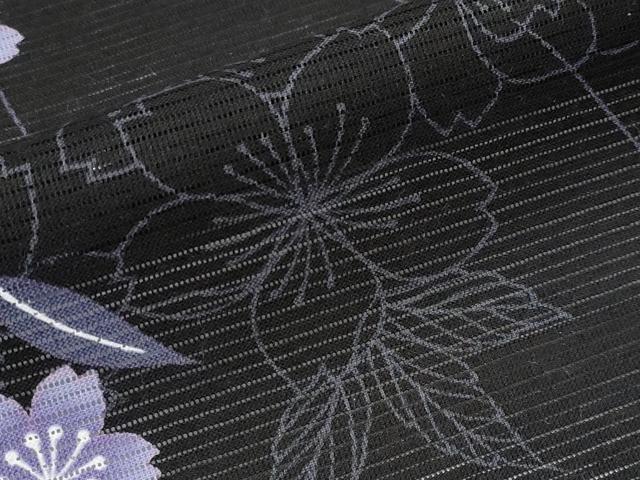 平和屋着物∴夏物　浴衣　綿絽　枝桜文　黒地　綿　逸品　CABF2752tx