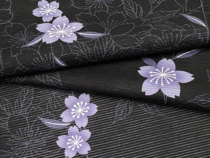 平和屋着物∴夏物　浴衣　綿絽　枝桜文　黒地　綿　逸品　CABF2752tx