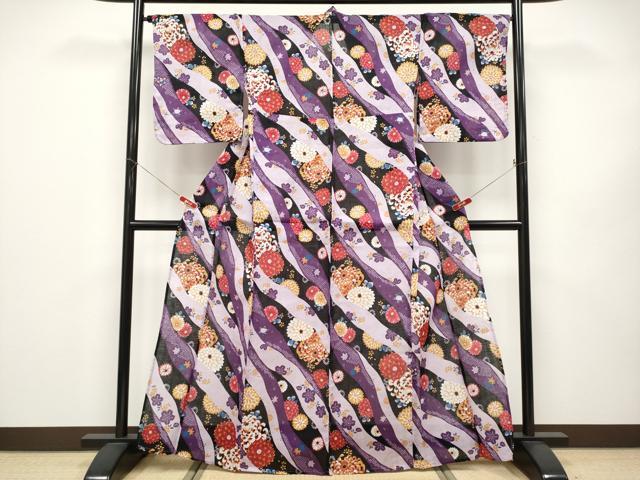 平和屋着物∴夏物 小紋・浴衣兼用 舞花文 綿麻 逸品 CABF2754tx