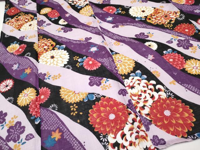 平和屋着物∴夏物 小紋・浴衣兼用 舞花文 綿麻 逸品 CABF2754tx