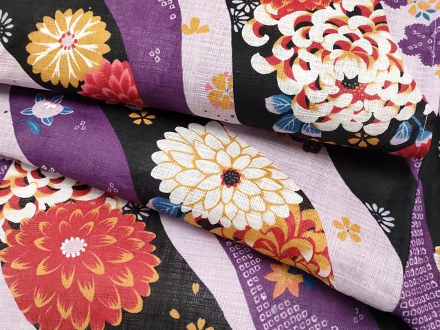 平和屋着物∴夏物 小紋・浴衣兼用 舞花文 綿麻 逸品 CABF2754tx