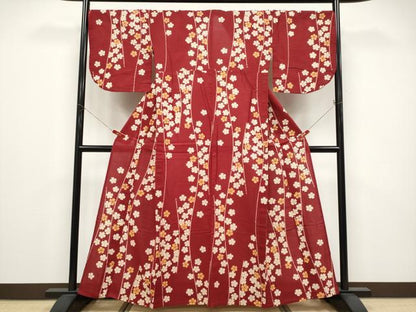 平和屋着物∴夏物 浴衣 綿紅梅 舞花文 日本製 綿 逸品 CABF2755tx