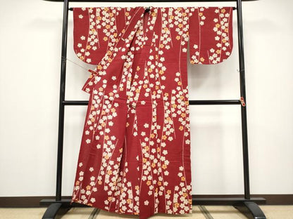 平和屋着物∴夏物 浴衣 綿紅梅 舞花文 日本製 綿 逸品 CABF2755tx