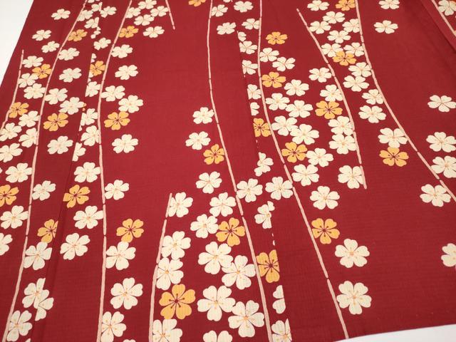 平和屋着物∴夏物 浴衣 綿紅梅 舞花文 日本製 綿 逸品 CABF2755tx