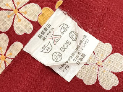 平和屋着物∴夏物 浴衣 綿紅梅 舞花文 日本製 綿 逸品 CABF2755tx
