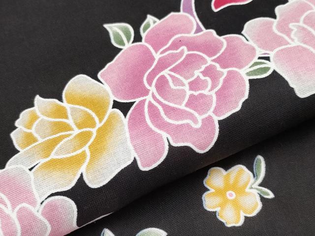 平和屋着物∴夏物 浴衣 花丸文 黒地 綿 逸品 CABF2756tx