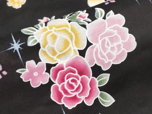平和屋着物∴夏物 浴衣 花丸文 黒地 綿 逸品 CABF2756tx