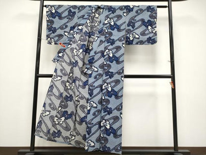 平和屋着物∴夏物 浴衣 舞蝶文 リップル生地 綿 逸品 CABF2761tx