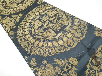 平和屋着物●西陣　紫鉱謹製　六通柄袋帯　狩猟文　正絹　逸品　CABF2773tx