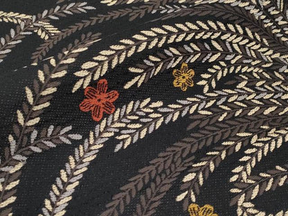 平和屋着物●六通柄袋帯　唐織　草花文　黒地　正絹　逸品　CABF2783tx