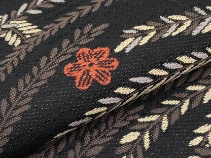 平和屋着物●六通柄袋帯　唐織　草花文　黒地　正絹　逸品　CABF2783tx