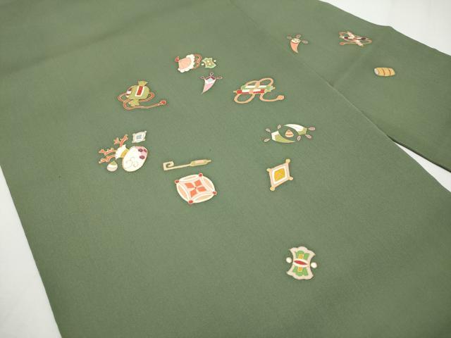 平和屋着物●塩瀬　九寸名古屋帯　駒刺繍　宝尽くし　金彩　正絹　逸品　未使用　CABF2790tx