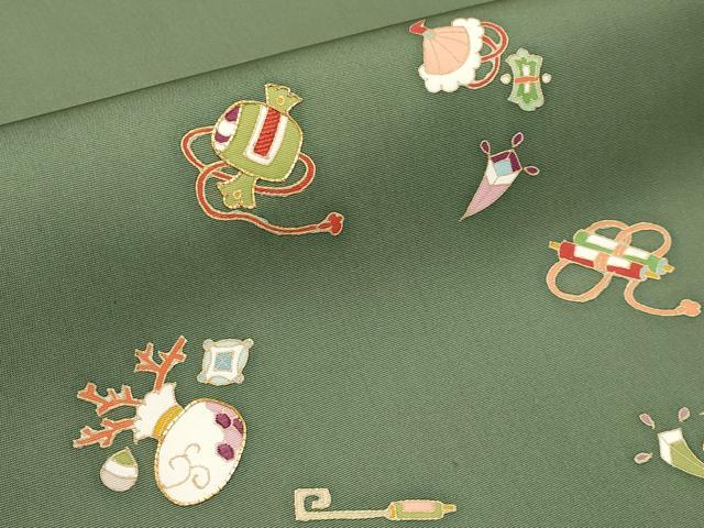 平和屋着物●塩瀬　九寸名古屋帯　駒刺繍　宝尽くし　金彩　正絹　逸品　未使用　CABF2790tx