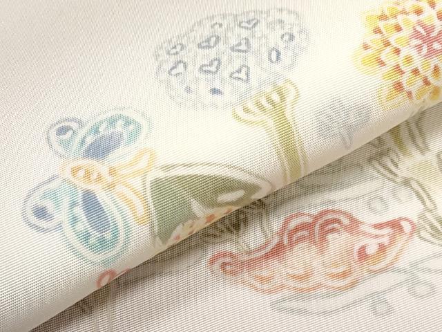 平和屋着物●塩瀬　九寸名古屋帯　花蝶風景文　正絹　逸品　CABF2791tx