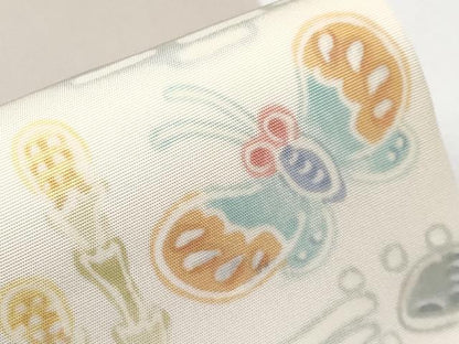 平和屋着物●塩瀬　九寸名古屋帯　花蝶風景文　正絹　逸品　CABF2791tx