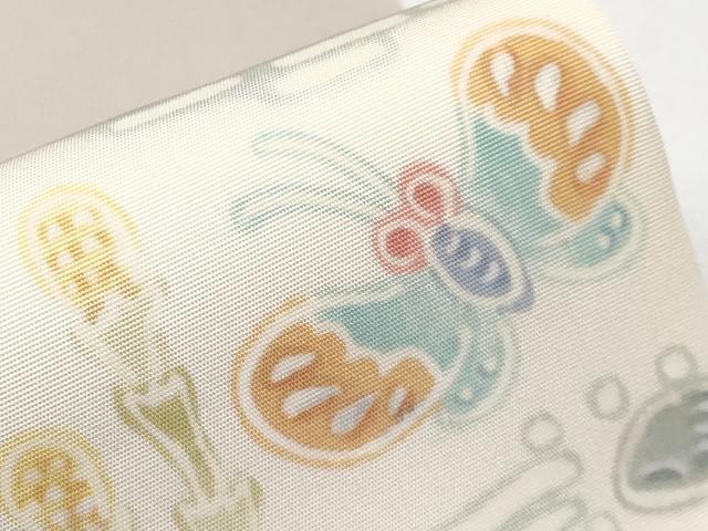 平和屋着物●塩瀬　九寸名古屋帯　花蝶風景文　正絹　逸品　CABF2791tx