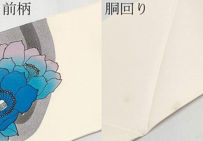 平和屋着物●塩瀬　九寸名古屋帯　作家物　手描き　流水花文　金彩　正絹　逸品　CABF2792tx