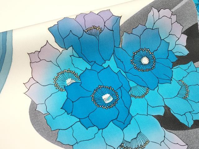 平和屋着物●塩瀬　九寸名古屋帯　作家物　手描き　流水花文　金彩　正絹　逸品　CABF2792tx