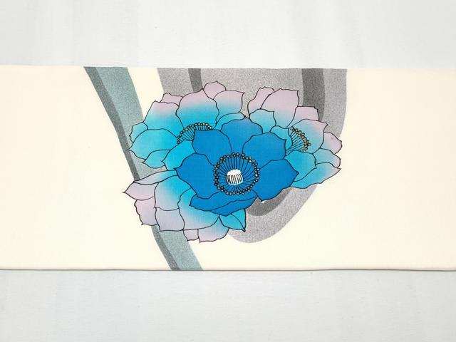 平和屋着物●塩瀬　九寸名古屋帯　作家物　手描き　流水花文　金彩　正絹　逸品　CABF2792tx