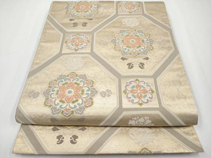 平和屋着物●六通柄袋帯　唐織　蜀江花文　金糸　正絹　逸品　CABF2797tx