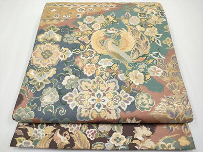 平和屋着物●六通柄袋帯　鳳凰枝花文　金糸　正絹　逸品　未使用　CABF2798tx