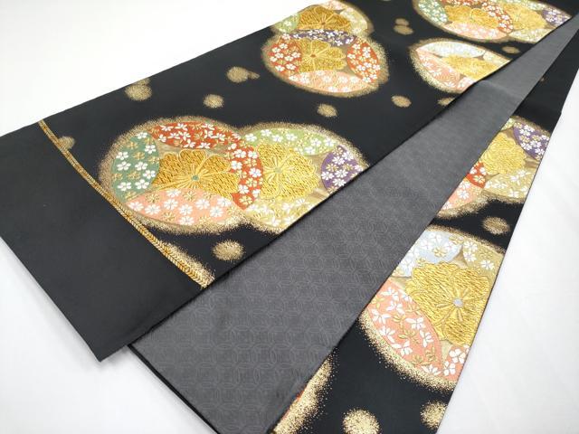 平和屋着物●西陣　高島織物謹製　六通柄袋帯　唐織　七宝花文　黒地　金糸　証紙付き　未使用　CABF2799tx