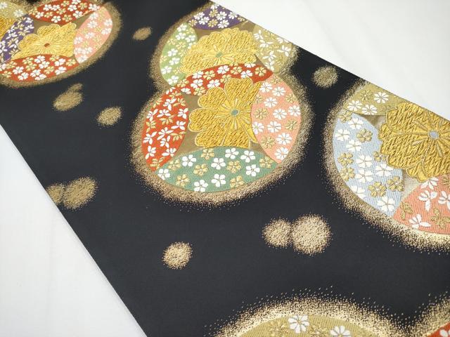 平和屋着物●西陣　高島織物謹製　六通柄袋帯　唐織　七宝花文　黒地　金糸　証紙付き　未使用　CABF2799tx