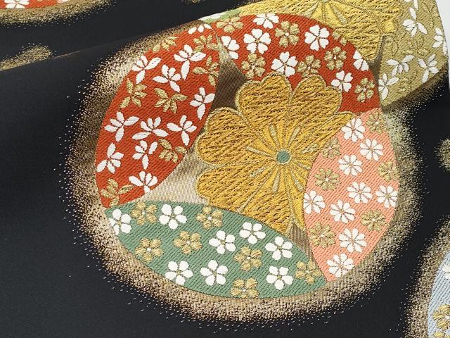 平和屋着物●西陣　高島織物謹製　六通柄袋帯　唐織　七宝花文　黒地　金糸　証紙付き　未使用　CABF2799tx