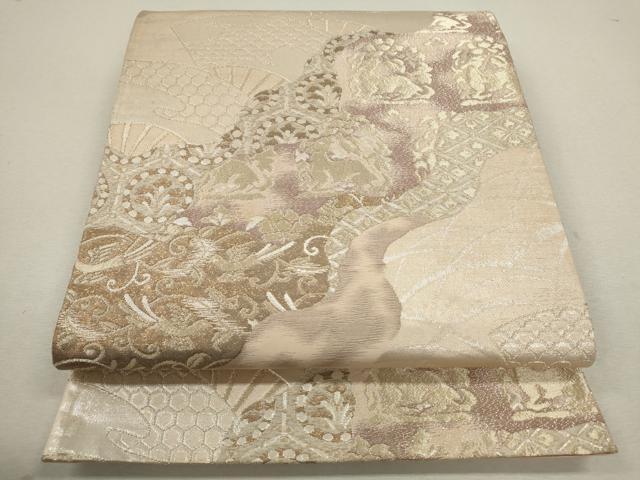 平和屋着物◎六通柄袋帯　花兎　道長扇面吉祥文　金銀糸　正絹　逸品　CABF2802ze