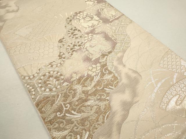 平和屋着物◎六通柄袋帯　花兎　道長扇面吉祥文　金銀糸　正絹　逸品　CABF2802ze