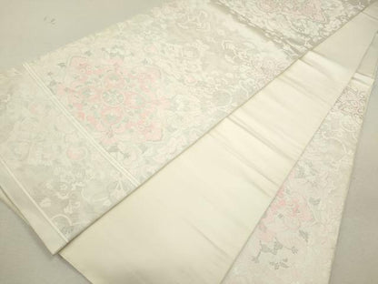 平和屋着物◎六通柄袋帯 菱更紗花唐草文 銀糸 正絹 逸品 CABF2804ze