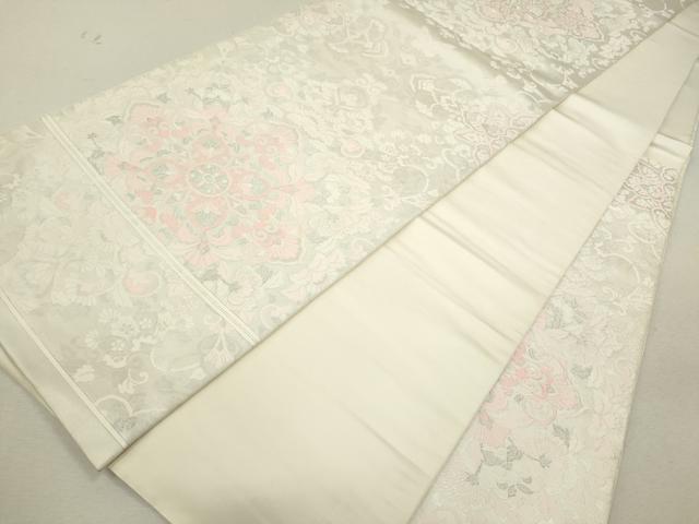 平和屋着物◎六通柄袋帯 菱更紗花唐草文 銀糸 正絹 逸品 CABF2804ze