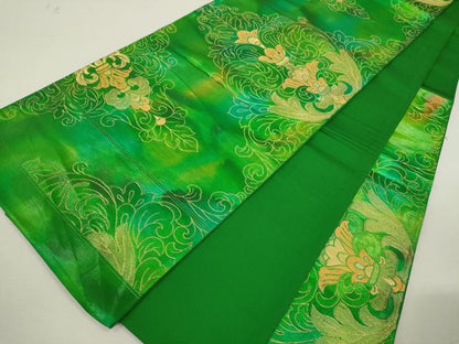 平和屋着物◎西陣　六通柄袋帯　更紗花唐草文　金糸　引箔　証紙付き　正絹　逸品　未仕立て　CABF2805ze