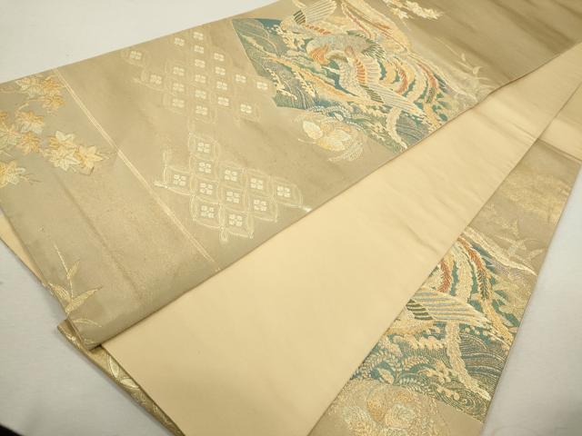 平和屋着物◎六通柄袋帯 地紙鳳凰立波文 金糸 正絹 逸品 CABF2809ze