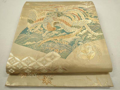 平和屋着物◎六通柄袋帯 地紙鳳凰立波文 金糸 正絹 逸品 CABF2809ze