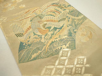 平和屋着物◎六通柄袋帯 地紙鳳凰立波文 金糸 正絹 逸品 CABF2809ze