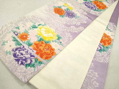 平和屋着物◎六通柄袋帯 唐織 草花文 銀糸 正絹 逸品 CABF2814ze