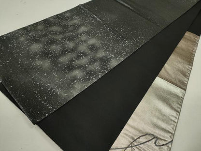 平和屋着物◎六通柄袋帯 唐織 枝椿 黒地 金糸 正絹 逸品 CABF2817ze