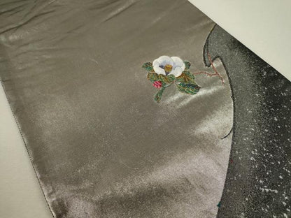 平和屋着物◎六通柄袋帯 唐織 枝椿 黒地 金糸 正絹 逸品 CABF2817ze