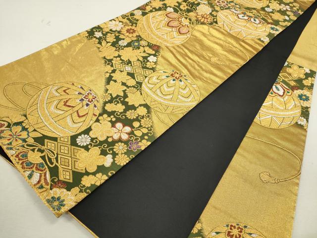 平和屋着物◎六通柄袋帯 鈴 鞠草花文 金銀糸 正絹 逸品 CABF2823ze