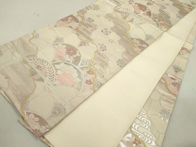 平和屋着物◎六通柄袋帯 青海波草花文 錦メタオボカシ二重箔 金銀糸 正絹 逸品 CABF2825ze
