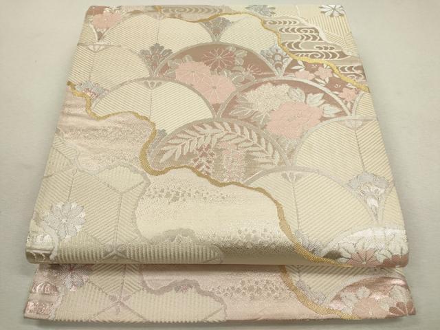 平和屋着物◎六通柄袋帯 青海波草花文 錦メタオボカシ二重箔 金銀糸 正絹 逸品 CABF2825ze