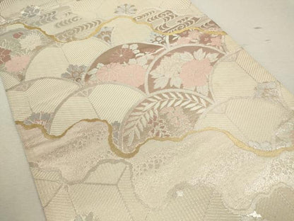 平和屋着物◎六通柄袋帯 青海波草花文 錦メタオボカシ二重箔 金銀糸 正絹 逸品 CABF2825ze