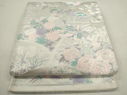 平和屋着物◎西陣 六通柄袋帯 唐織 青海波鳳凰草花文 銀糸 正絹 逸品 未仕立て CABF2830ze