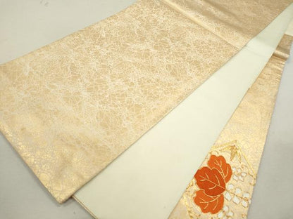 平和屋着物◎太鼓柄袋帯 総刺繍 駒刺繍 天井桐文 金糸 正絹 逸品 CABF2834ze