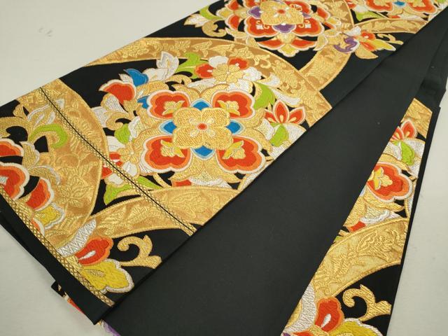 平和屋着物◎六通柄袋帯 唐織 更紗花唐草文 黒地 金銀糸 正絹 逸品 CABF2836ze