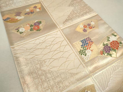 平和屋着物◎西陣 じゅらく謹製 六通柄袋帯 唐織 珀趣 金糸 証紙付き 正絹 逸品 未仕立て CABF2838ze